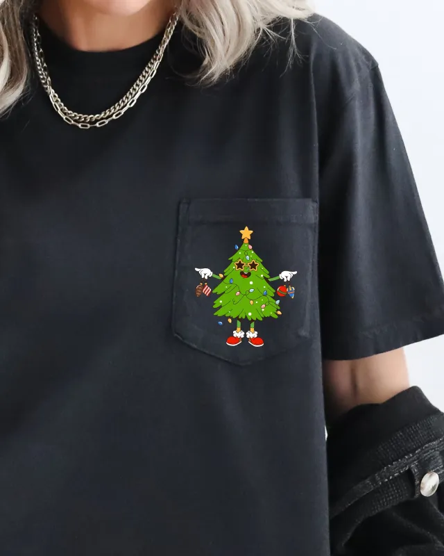 Funny Christmas Tree, Pocket, Santa, Snow, Winter, Xmas Pocket Tee Comfort Colors T-Shirt sold by Refinery Number One