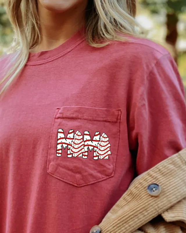 Mama, Christmas Cakes, Pocket, Christmas, Winter, Santa, Snow, Xmas Pocket Tee Comfort Colors T-Shirt sold by Refinery Number One