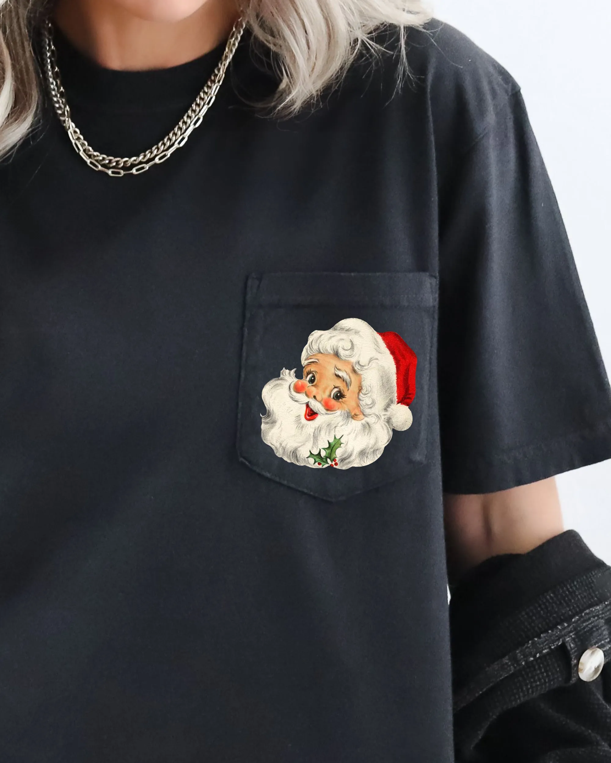 Vintage Santa, Pocket, Christmas, Winter, Snow, Xmas Pocket Tee Comfort Colors T-Shirt sold by Refinery Number One product image thumbnail 4