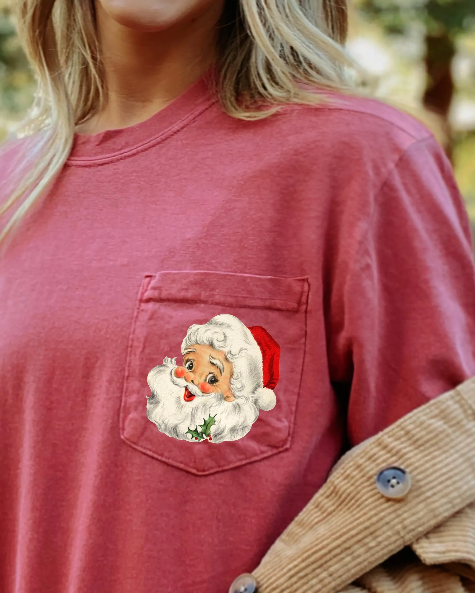 Vintage Santa, Pocket, Christmas, Winter, Snow, Xmas Pocket Tee Comfort Colors T-Shirt sold by Refinery Number One product image thumbnail 3
