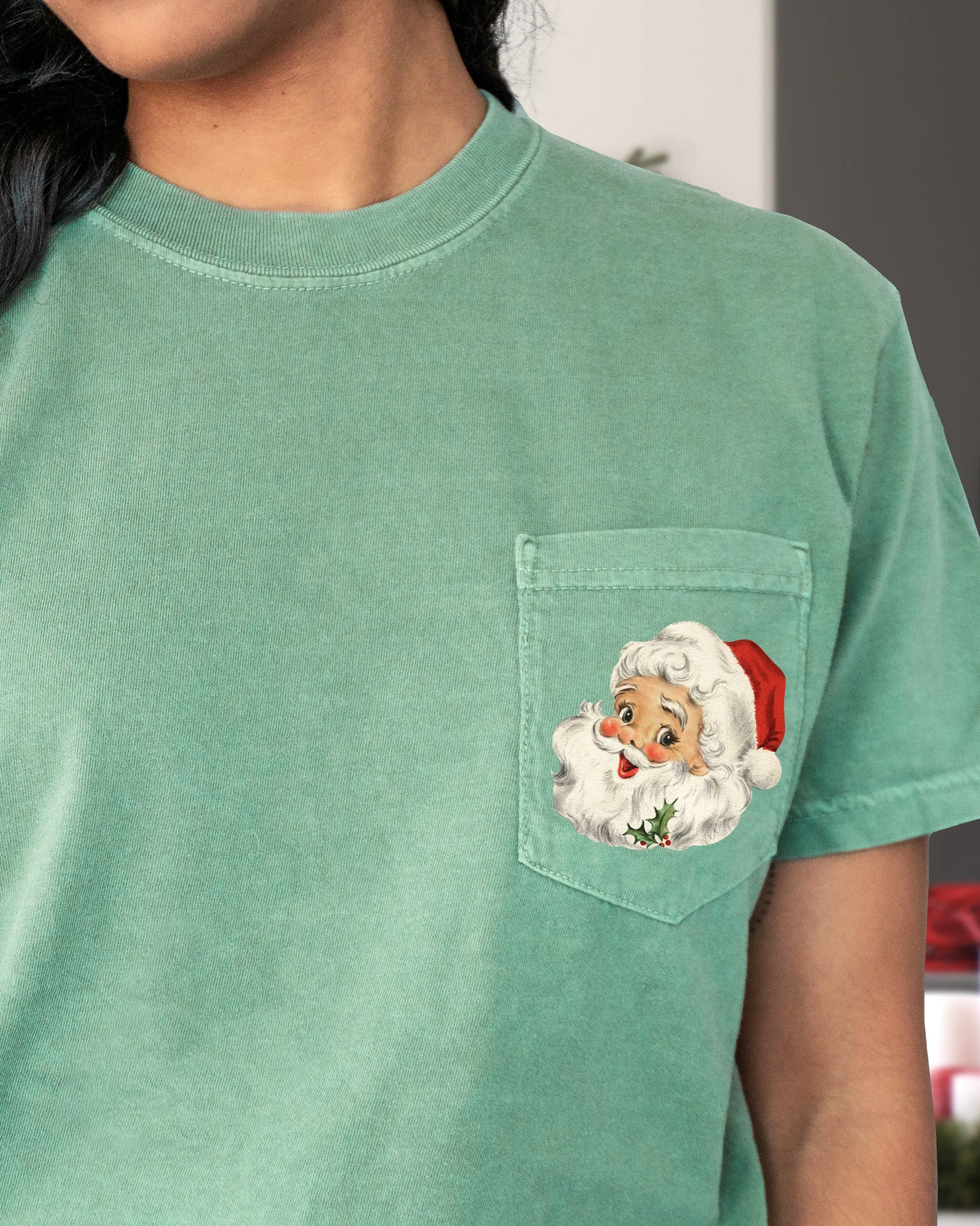 Vintage Santa, Pocket, Christmas, Winter, Snow, Xmas Pocket Tee Comfort Colors T-Shirt sold by Refinery Number One product image thumbnail 2
