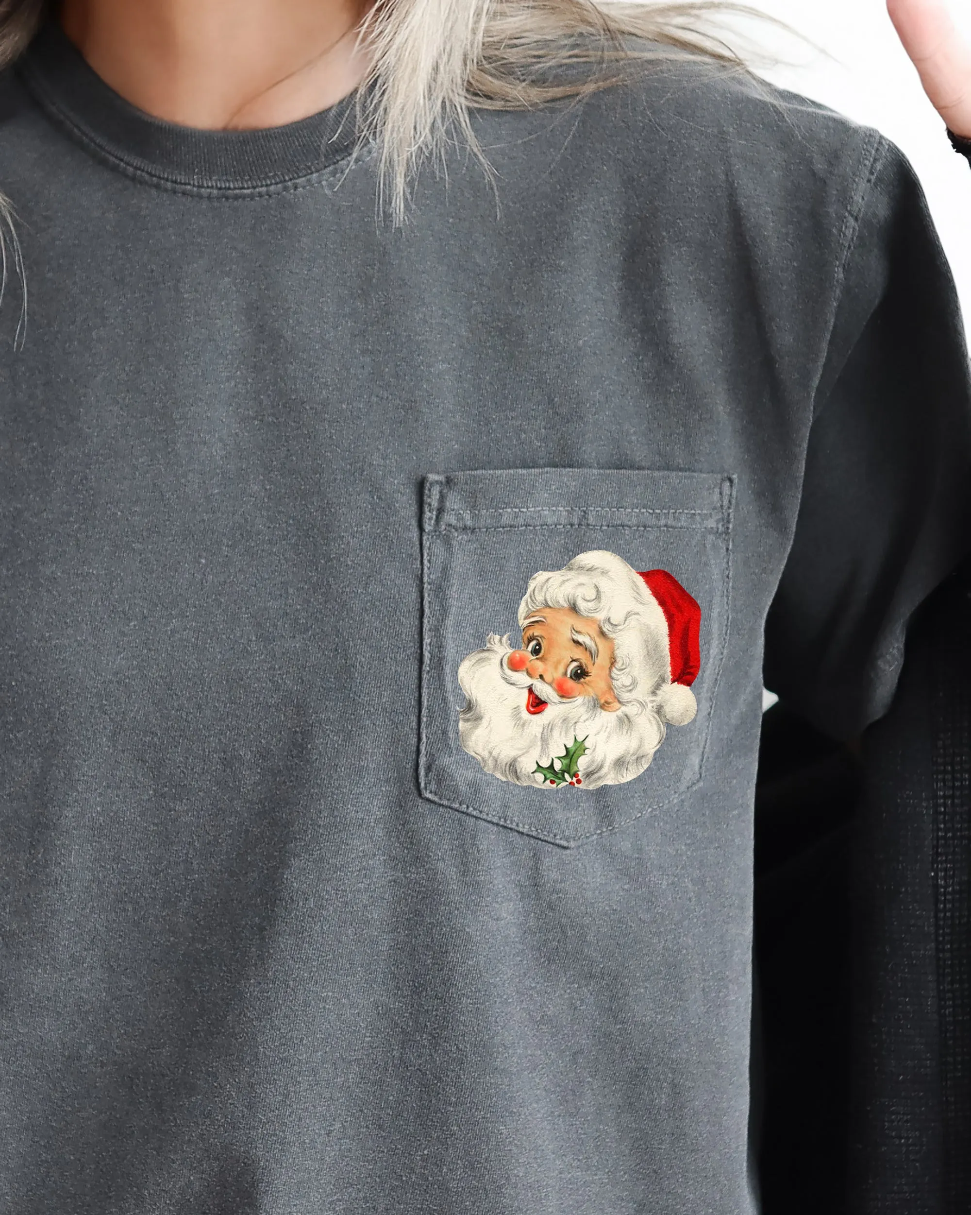 Vintage Santa, Pocket, Christmas, Winter, Snow, Xmas Pocket Tee Comfort Colors T-Shirt sold by Refinery Number One