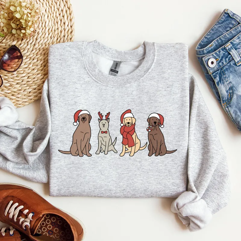 Adorable Christmas Dogs, Reindeer, Santa, Retro, Xmas Sweatshirt sold by Refinery Number One