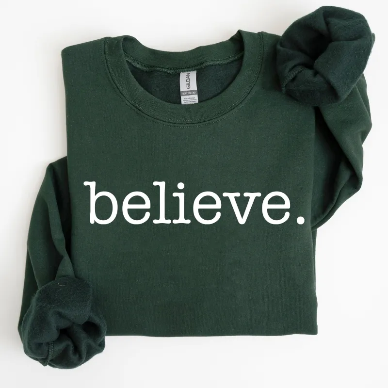 Believe, Classic Minimalist, Christmas, Winter, Snow, Santa, Xmas Sweatshirt sold by Refinery Number One