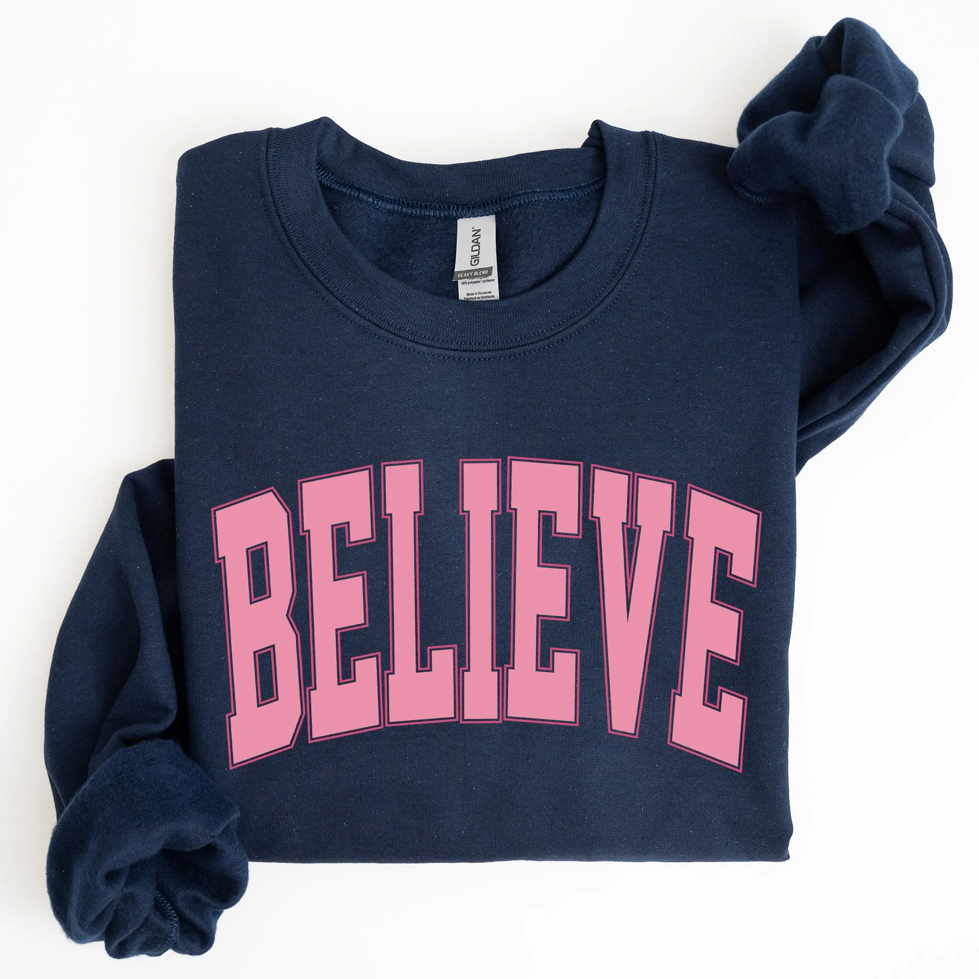 Believe, Varsity, Collegiate, Christmas, Santa, Winter, Xmas Sweatshirt sold by Refinery Number One