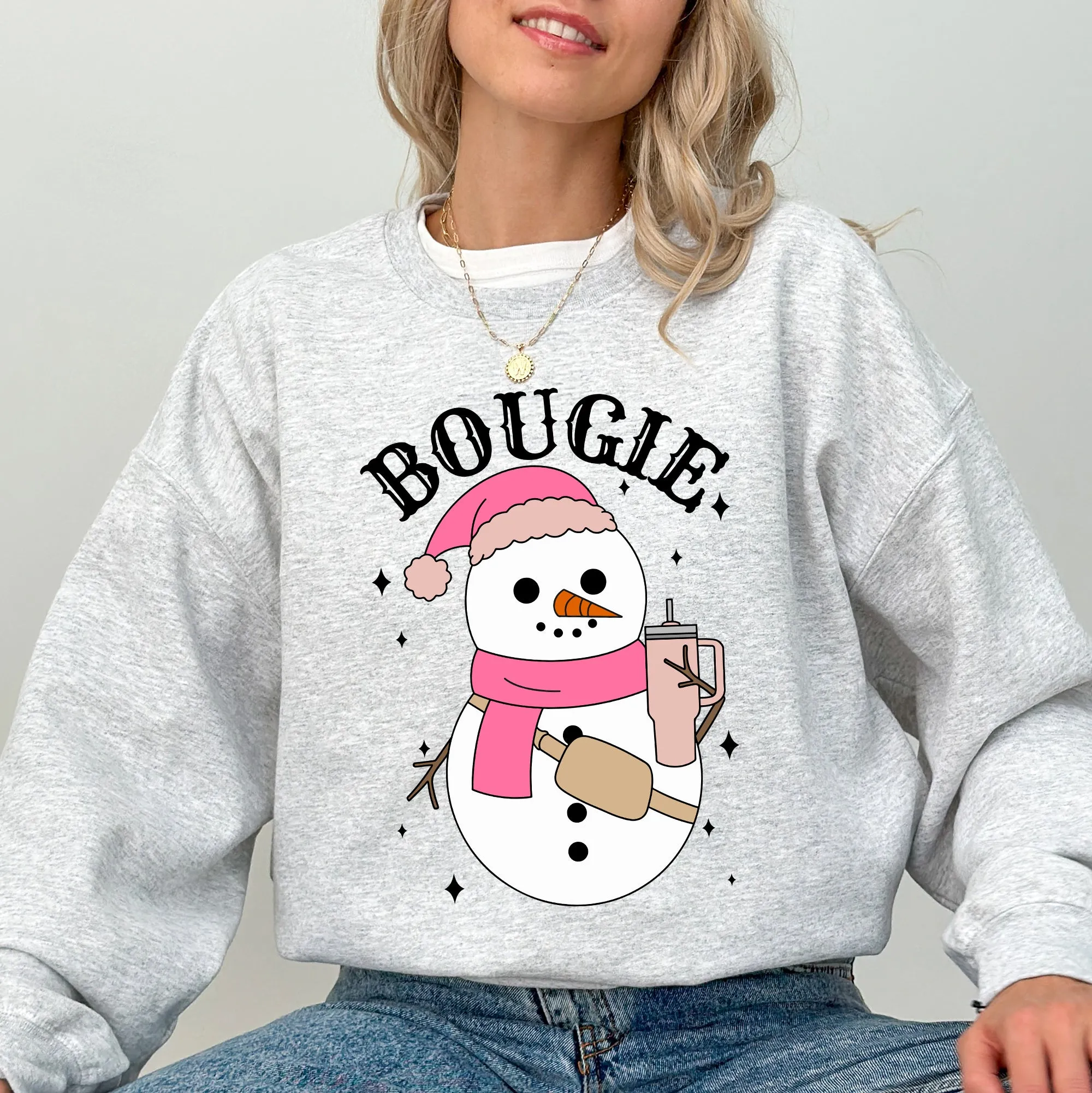 Bougie Snowman Christmas Santa Winter Snow Xmas Holiday Cheer Festive Cozy Classic Sweatshirt sold by Refinery Number One