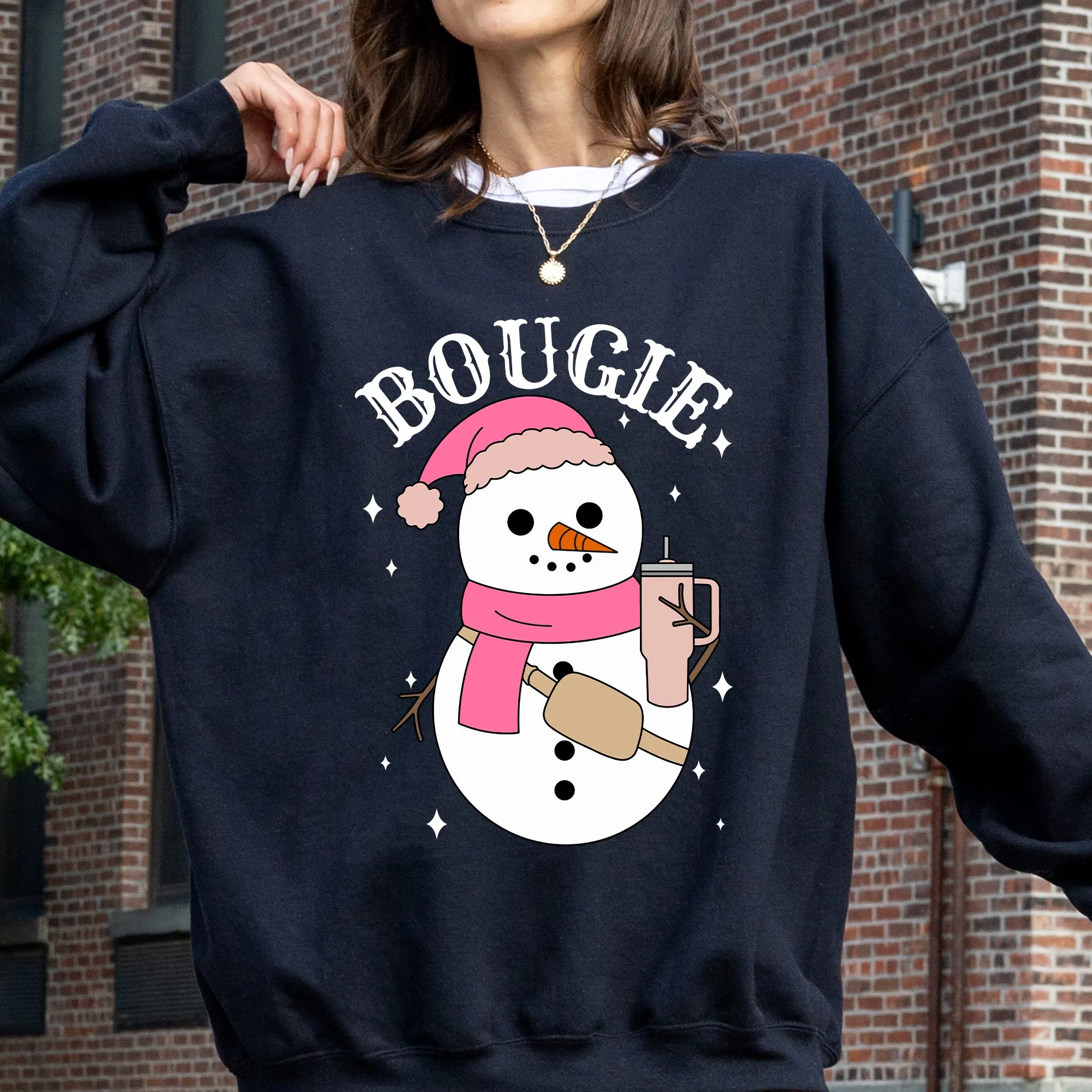 Bougie Snowman Christmas Santa Winter Snow Xmas Holiday Cheer Festive Cozy Classic Sweatshirt sold by Refinery Number One product image thumbnail 4