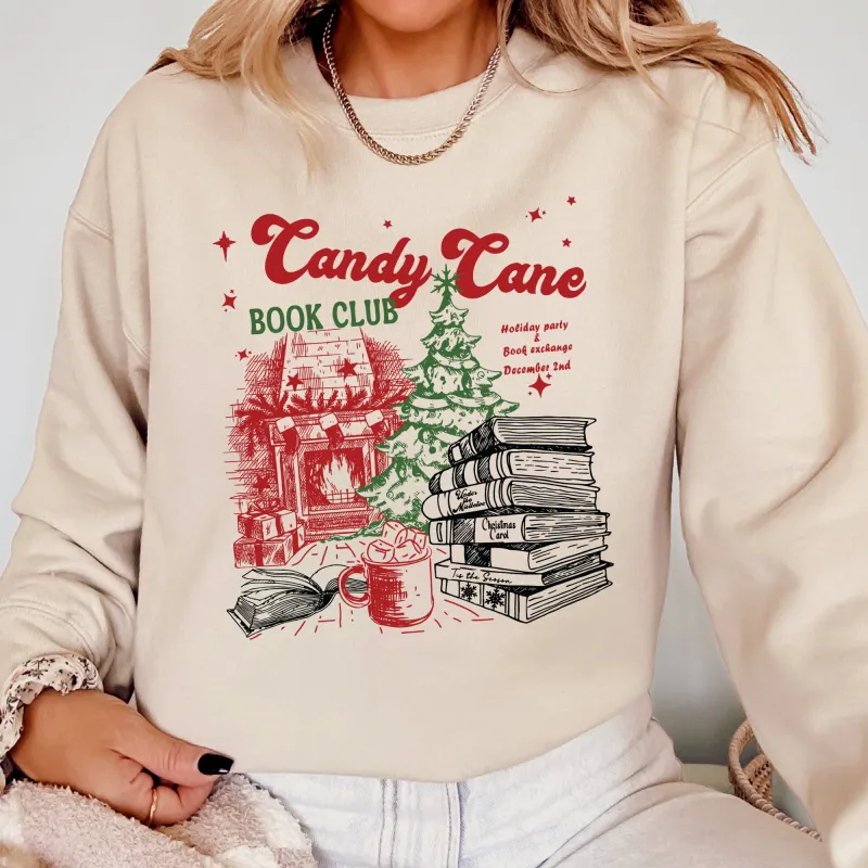 Candy Cane Book Club, Christmas, Reading, Winter, Santa, Xmas Sweatshirt sold by Refinery Number One