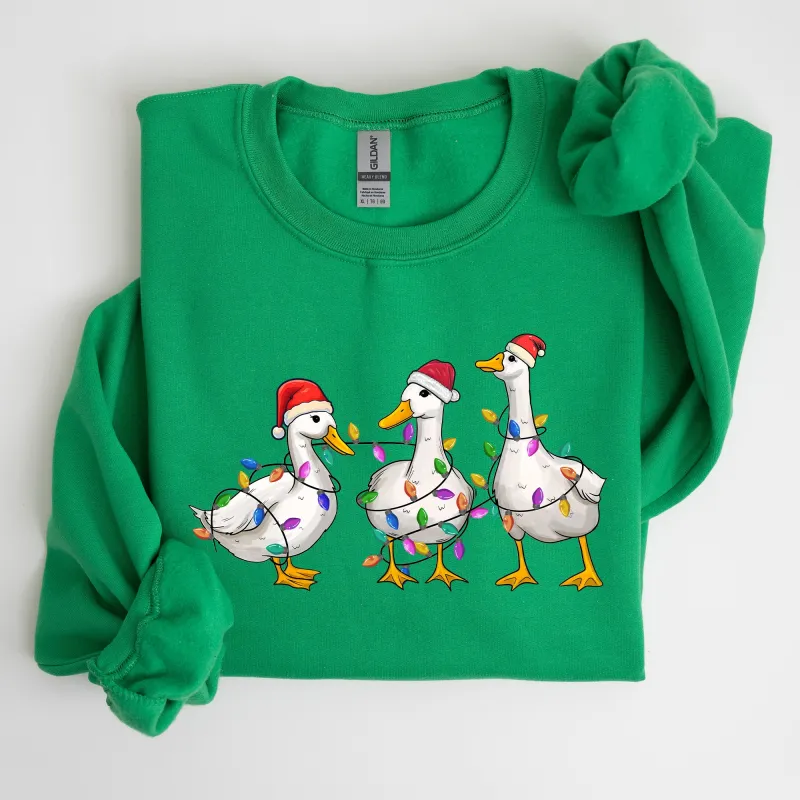 Christmas Ducks, Farm Animals, Santa, Winter, Snow, Xmas Sweatshirt sold by Refinery Number One