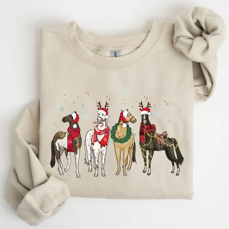 Christmas Horses, Horse Lovers, Santa, Winter, Snow, Xmas Sweatshirt sold by Refinery Number One