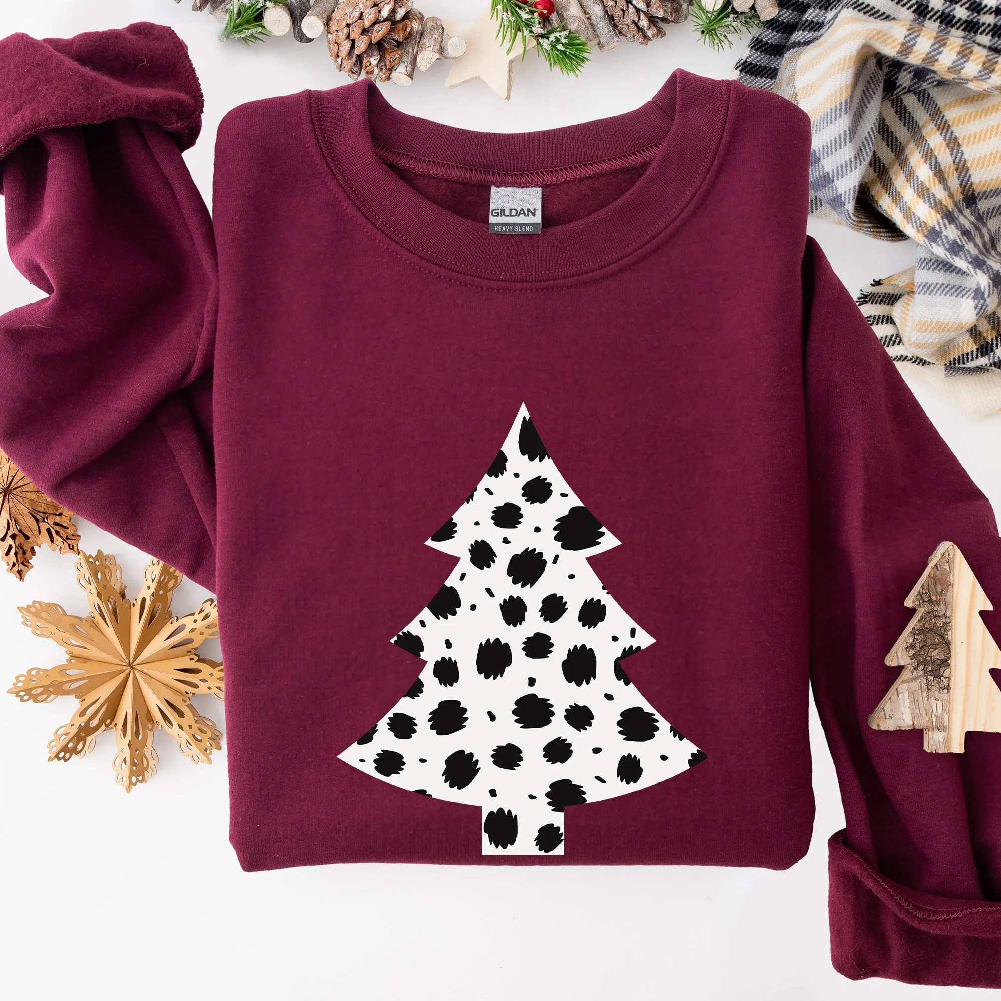 Christmas Tree, Dalmatian, Animal Print, Winter, Xmas, Santa Sweatshirt sold by Refinery Number One product image thumbnail 5