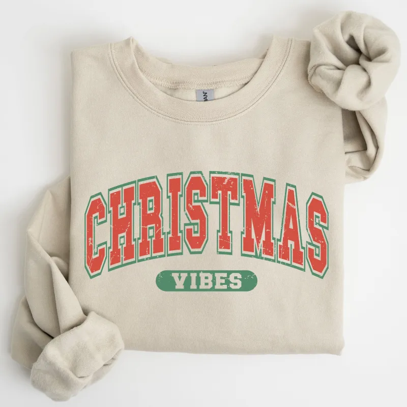 Christmas Vibes, Retro, Varsity, Santa, Snow, Xmas Sweatshirt sold by Refinery Number One