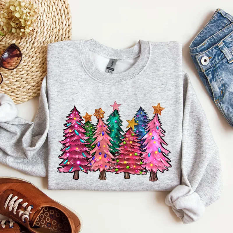 Colorful Christmas Tree, Retro, Santa, Winter, Xmas Sweatshirt sold by Refinery Number One