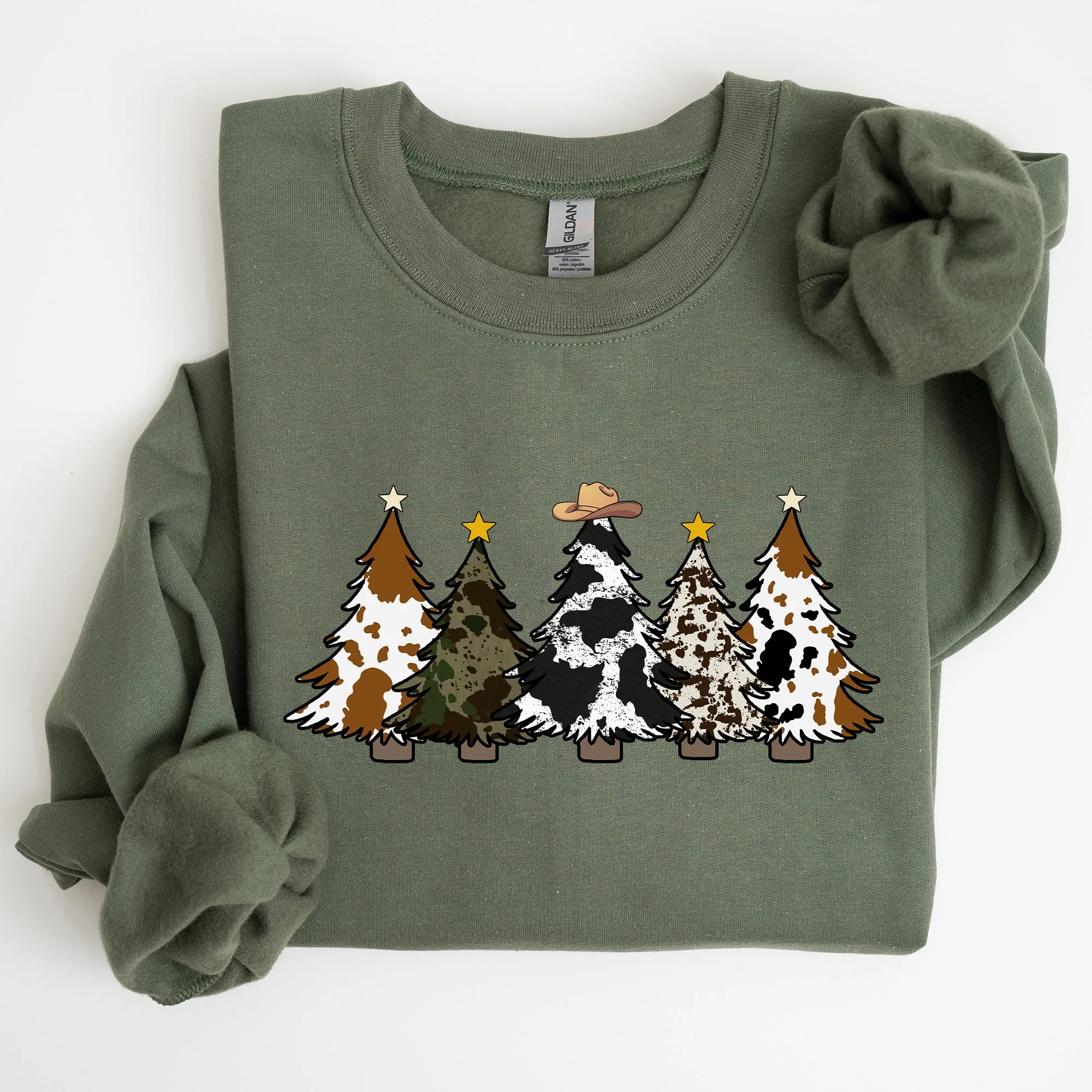 Cowboy Christmas Trees Winter Snow Santa Holiday Ranch Scene With Frosty Pines And Rustic Lodge Details Sweatshirt sold by Refinery Number One product image thumbnail 3