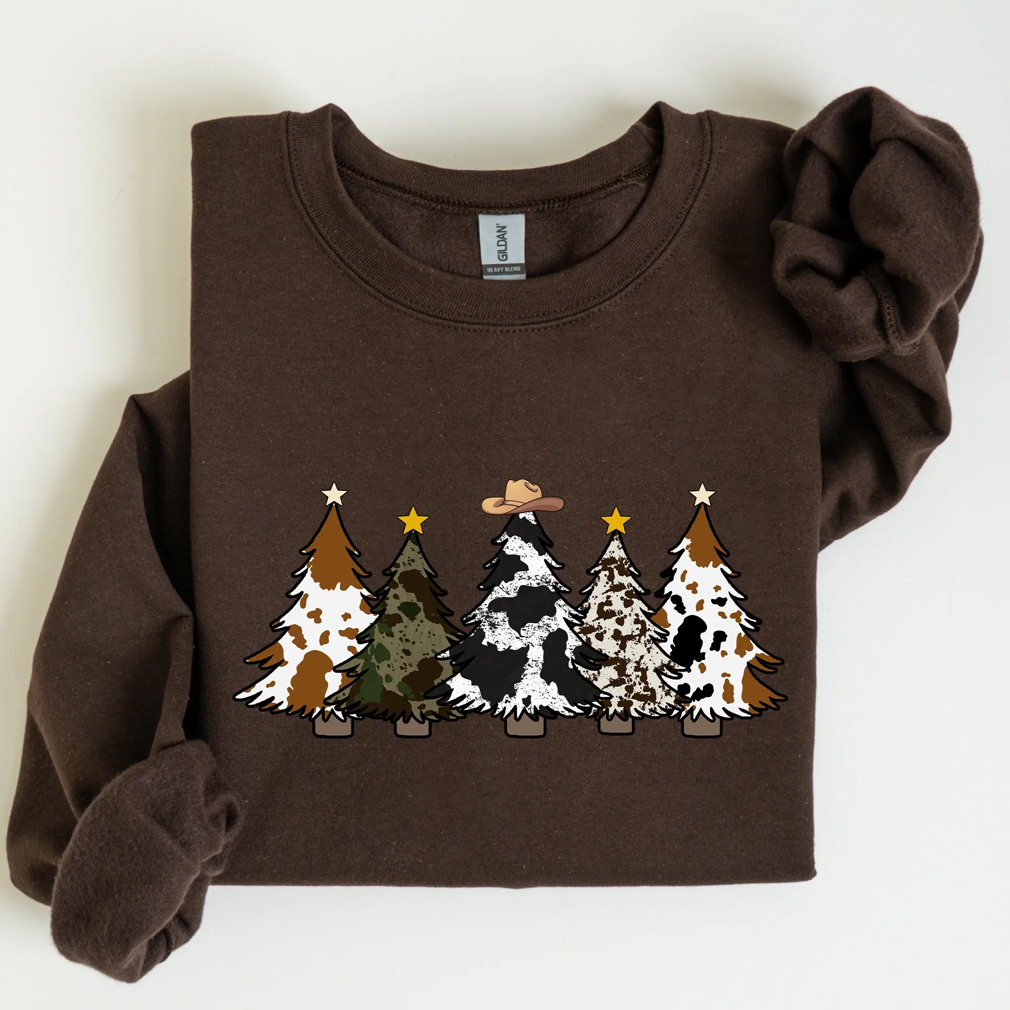 Cowboy Christmas Trees Winter Snow Santa Holiday Ranch Scene With Frosty Pines And Rustic Lodge Details Sweatshirt sold by Refinery Number One product image thumbnail 4