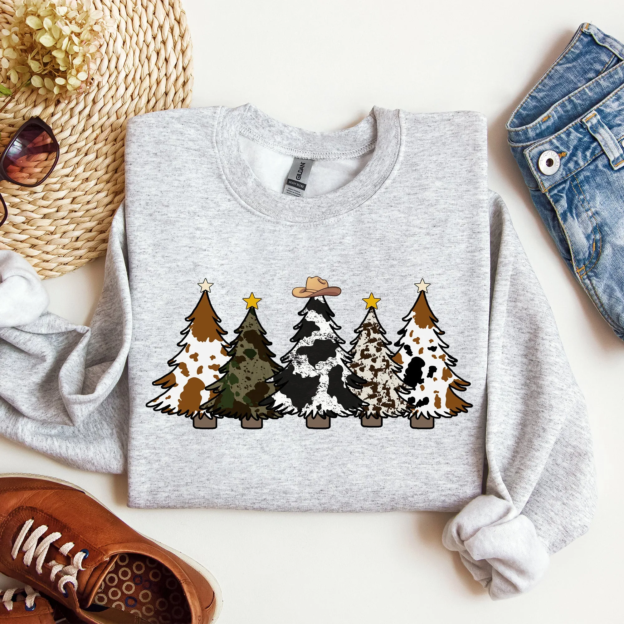 Cowboy Christmas Trees Winter Snow Santa Holiday Ranch Scene With Frosty Pines And Rustic Lodge Details Sweatshirt sold by Refinery Number One product image thumbnail 2
