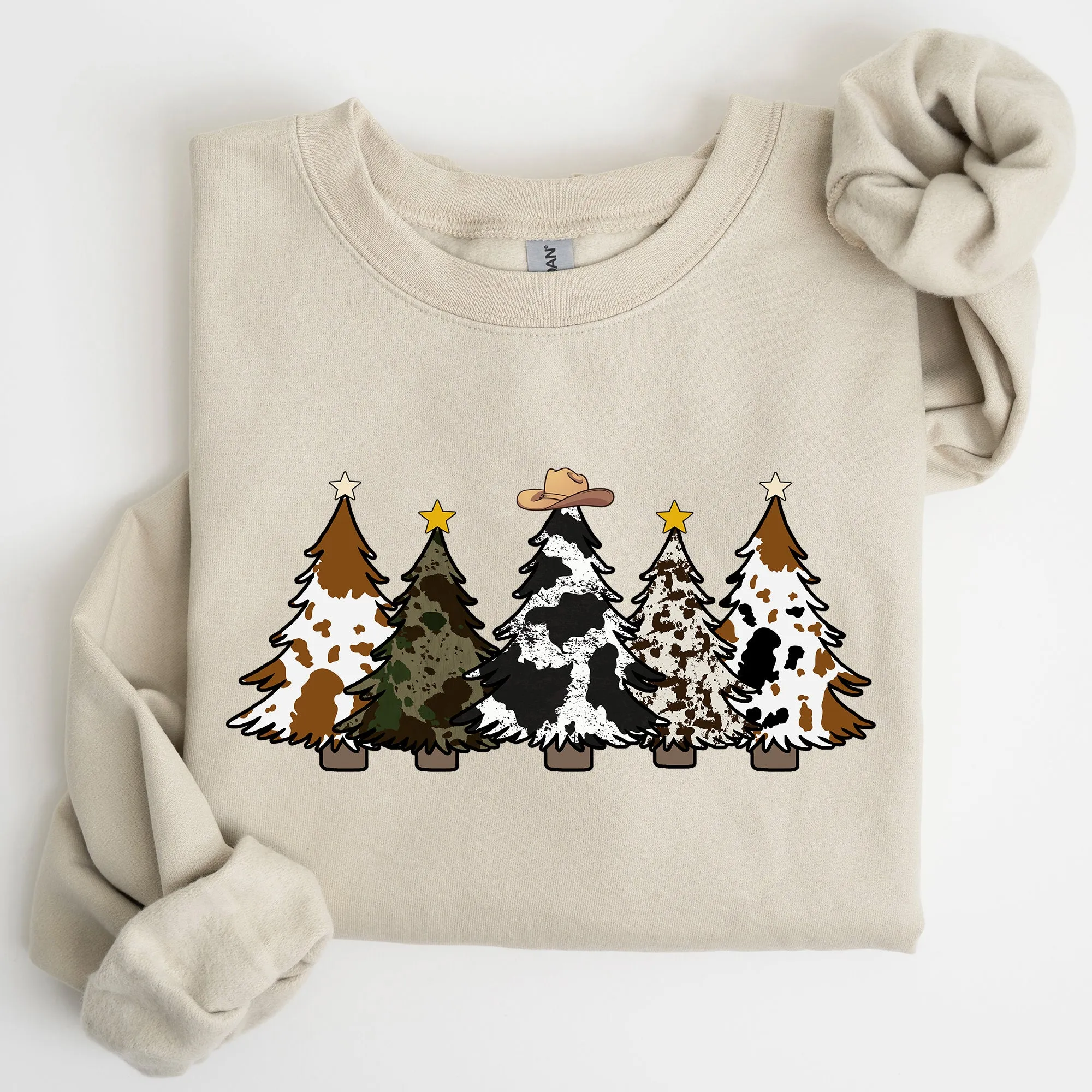 Cowboy Christmas Trees Winter Snow Santa Holiday Ranch Scene With Frosty Pines And Rustic Lodge Details Sweatshirt sold by Refinery Number One