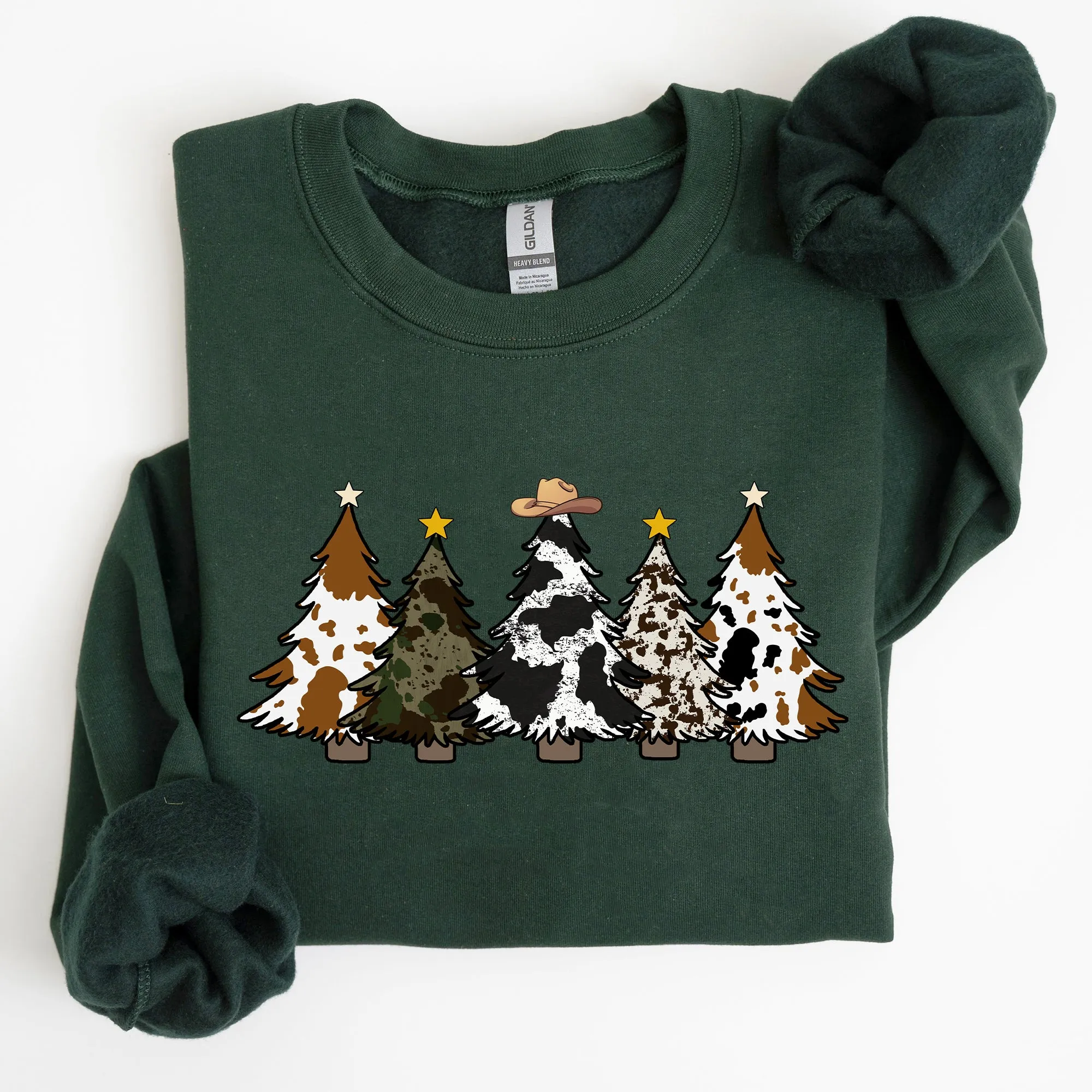 Cowboy Christmas Trees Winter Snow Santa Holiday Ranch Scene With Frosty Pines And Rustic Lodge Details Sweatshirt sold by Refinery Number One product image thumbnail 5