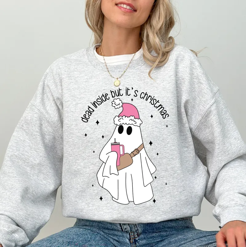 Dead Inside But It's Christmas, Ghost, Funny, Bougie, Santa, Winter, Xmas Sweatshirt sold by Refinery Number One