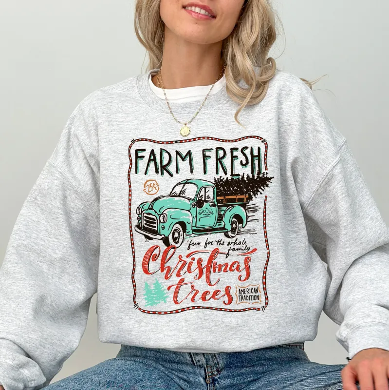 Farm Fresh Christmas Trees, Vintage, Retro, Santa, Winter, Xmas Sweatshirt sold by Refinery Number One