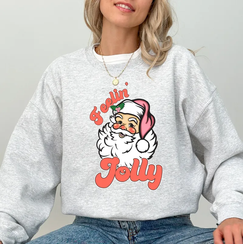 Feelin Jolly, Retro Santa, Christmas, Classic, Vintage, Xmas Sweatshirt sold by Refinery Number One
