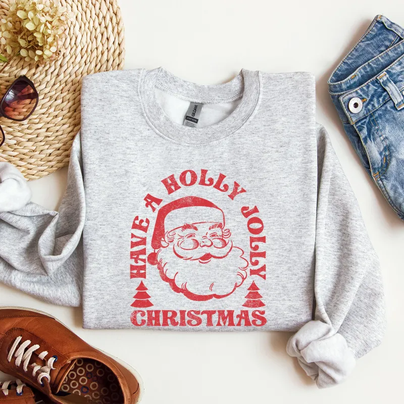 Have A Holly Jolly Christmas, Classic Retro Santa, Winter, Xmas Sweatshirt sold by Refinery Number One
