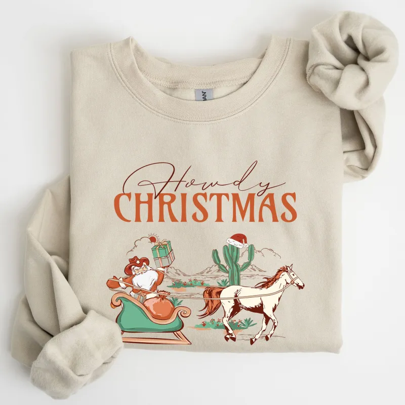 Howdy Christmas, Cowboy Santa, Western, Sleigh, Horse, Country, Xmas Sweatshirt sold by Refinery Number One