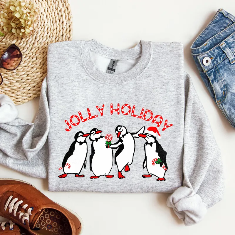 Jolly Holiday, Penguins, Christmas, Winter, Santa Sweatshirt sold by Refinery Number One