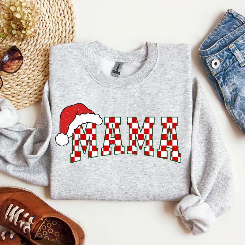 Mama, Red Checkered Christmas Plaid, Santa, Winter, Santa, Xmas Sweatshirt sold by Refinery Number One
