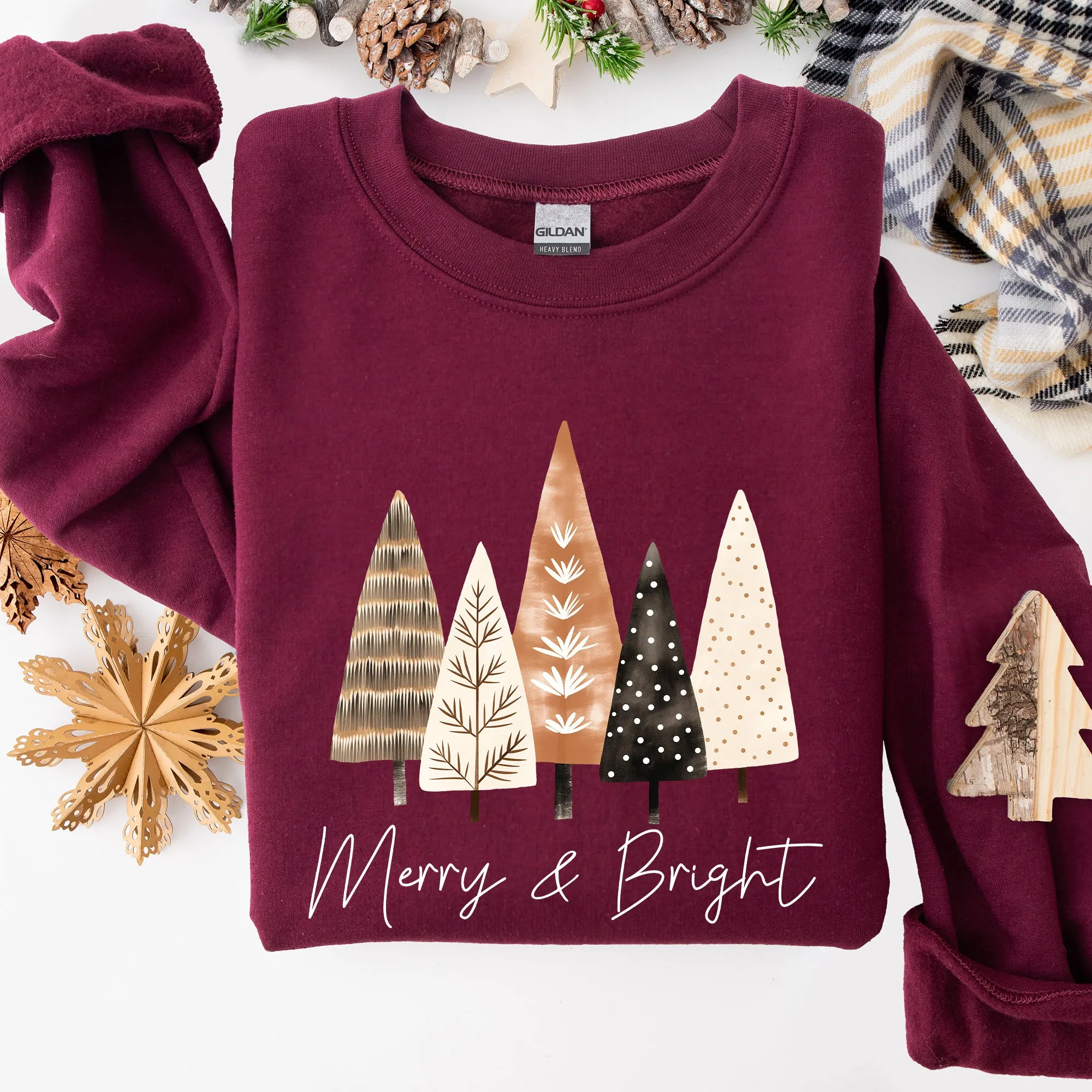 Merry and Bright, Christmas Trees, Hygge, Winter, Santa, Snow, Xmas Sweatshirt sold by Refinery Number One product image thumbnail 4