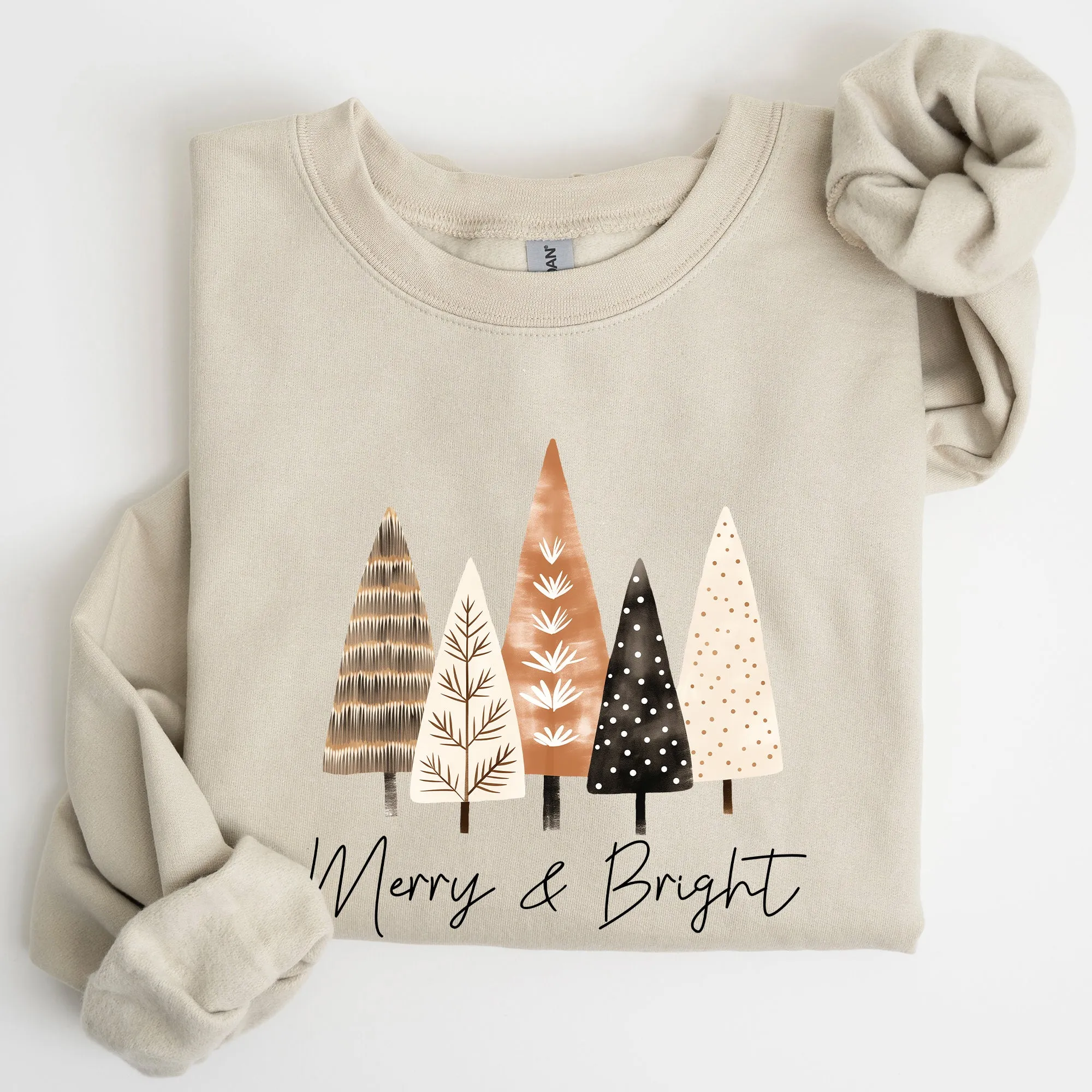 Merry and Bright, Christmas Trees, Hygge, Winter, Santa, Snow, Xmas Sweatshirt sold by Refinery Number One