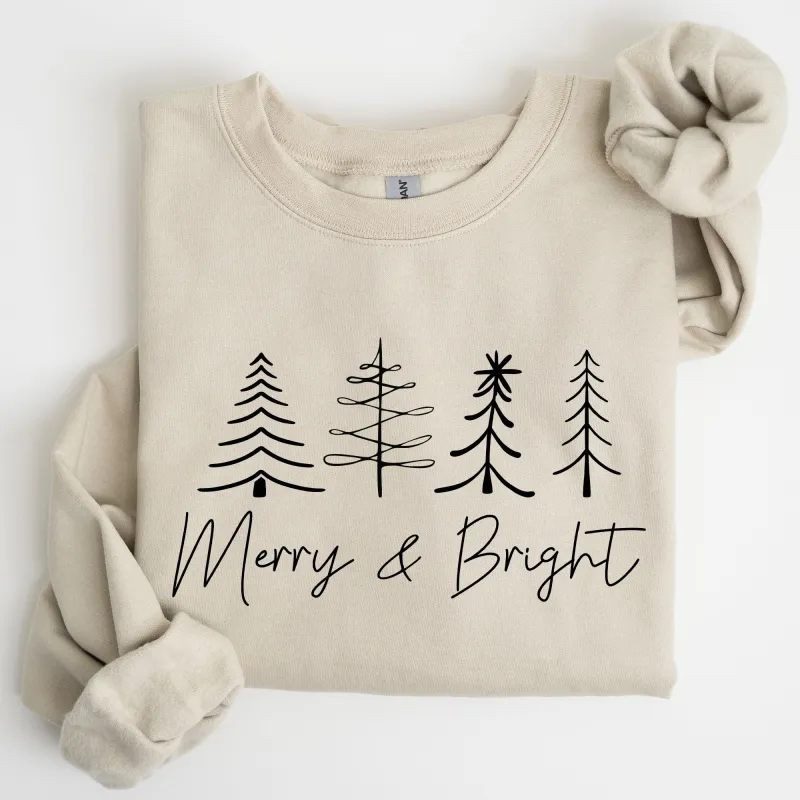 Merry and Bright, Christmas, Minimalist, Winter, Snow, Santa, Xmas Sweatshirt sold by Refinery Number One
