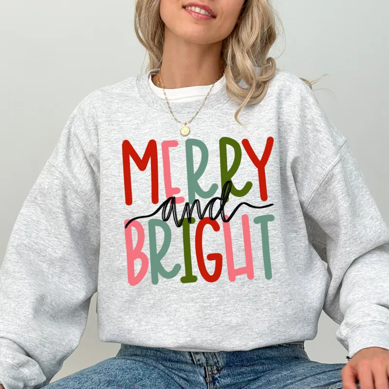 Merry and Bright, Colorful Christmas, Winter, Santa, Xmas Sweatshirt sold by Refinery Number One