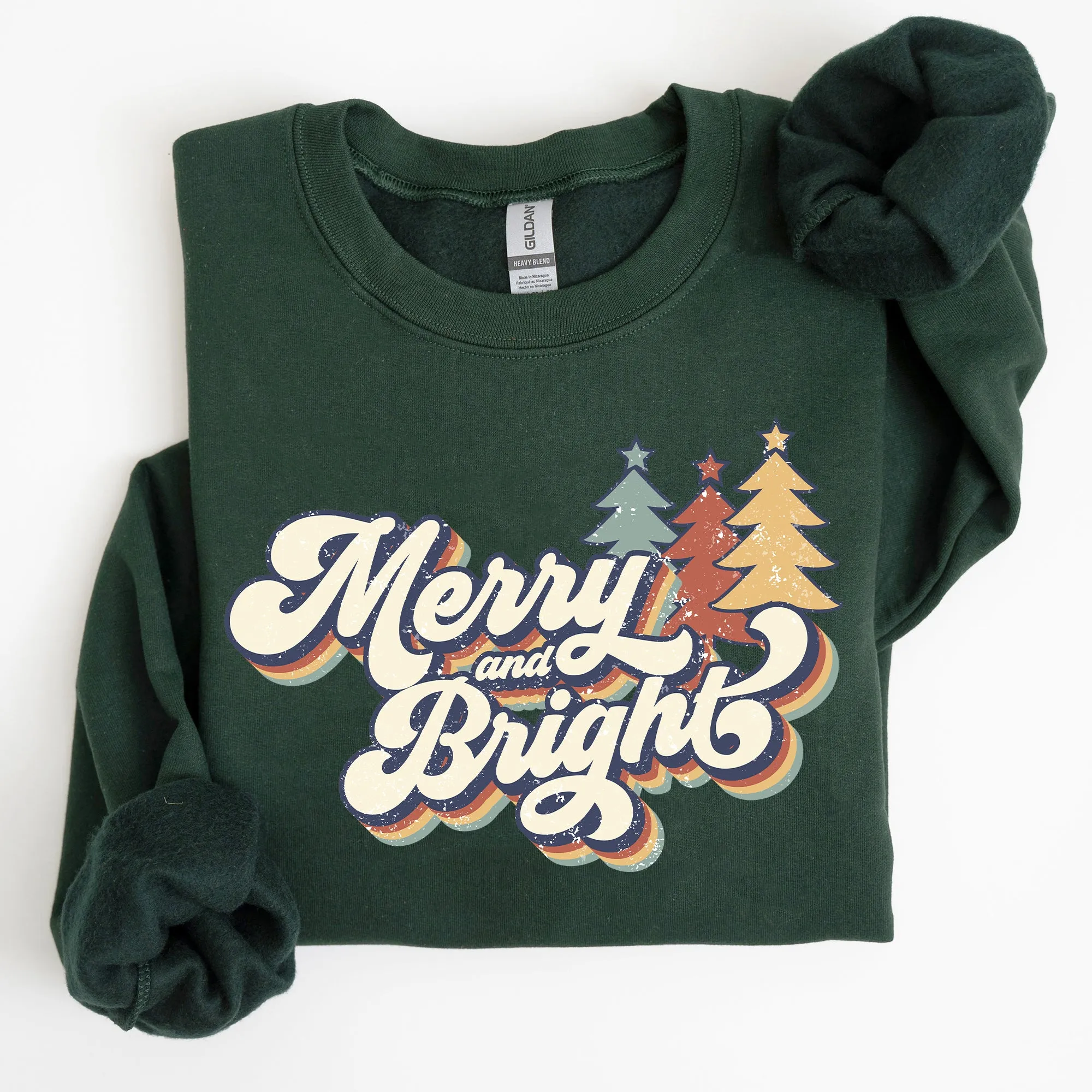 Merry and Bright, Colorful Retro, Christmas, Winter, Xmas, Santa Sweatshirt sold by Refinery Number One product image thumbnail 2