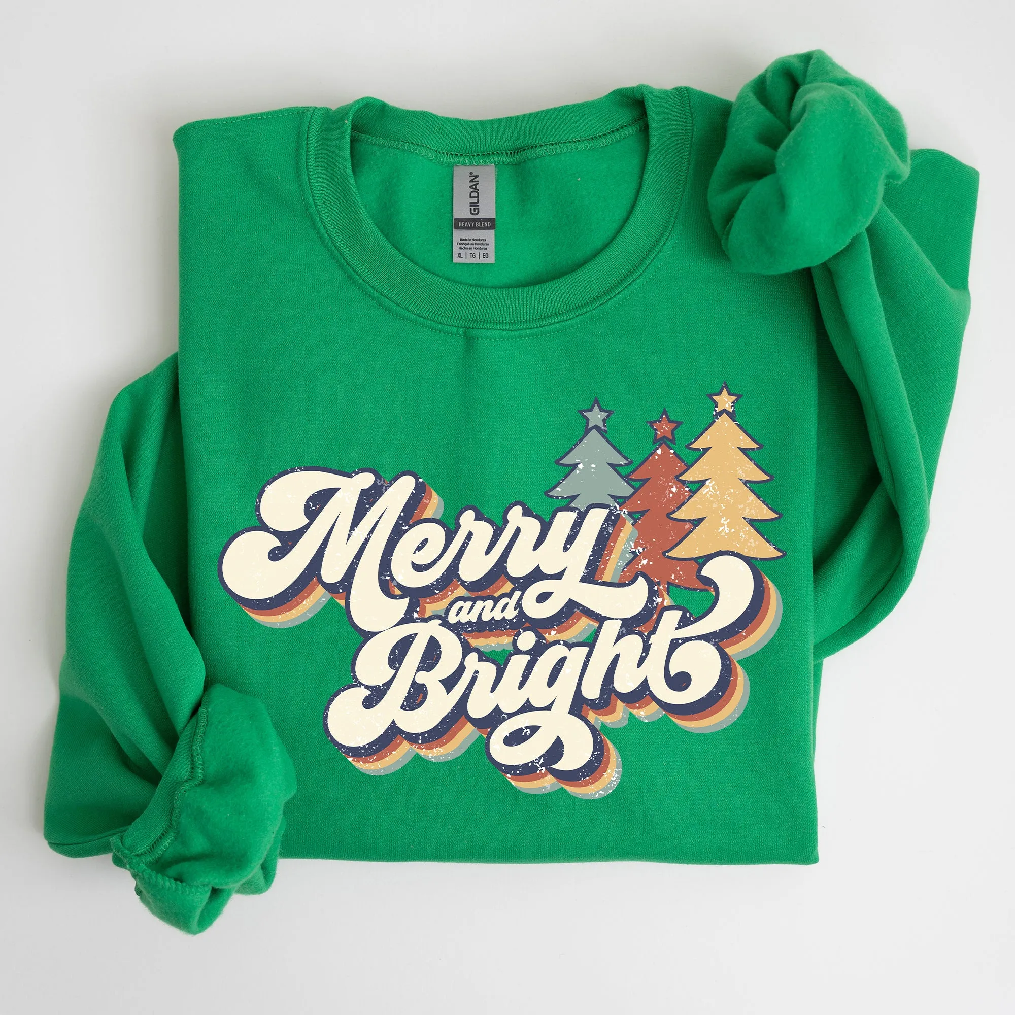 Merry and Bright, Colorful Retro, Christmas, Winter, Xmas, Santa Sweatshirt sold by Refinery Number One product image thumbnail 3