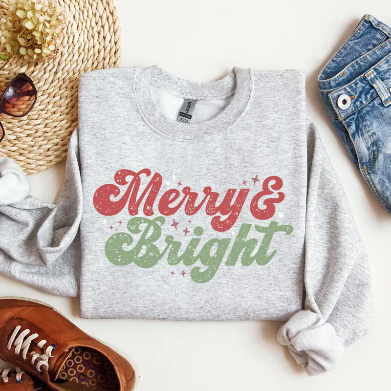 Merry and Bright, Red and Green, Christmas, Winter, Xmas Sweatshirt sold by Refinery Number One