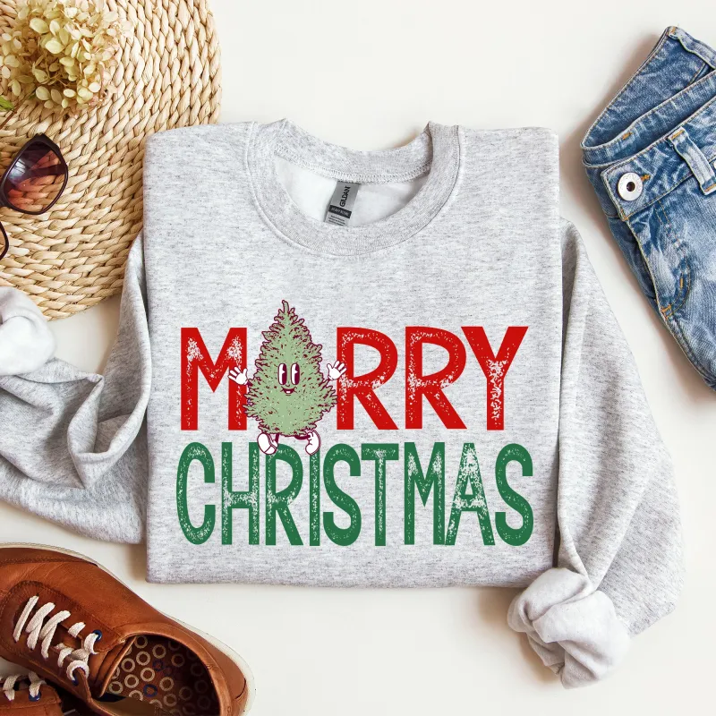 Merry Christmas Tree, Funny, Cute, Vintage, Retro, Winter, Santa, Xmas Sweatshirt sold by Refinery Number One
