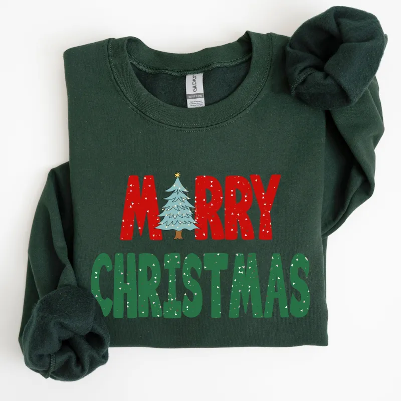 Merry Christmas Tree, Vintage, Retro, Winter, Santa, Xmas Sweatshirt sold by Refinery Number One
