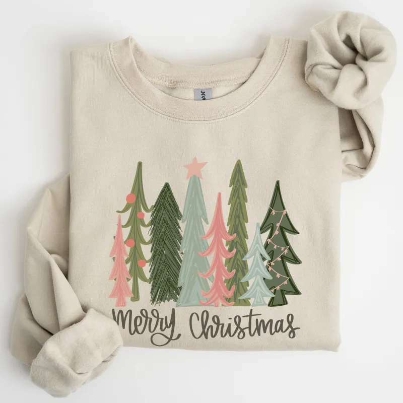 Merry Christmas Trees, Festive, Winter, Snow, Santa, Xmas Sweatshirt sold by Refinery Number One