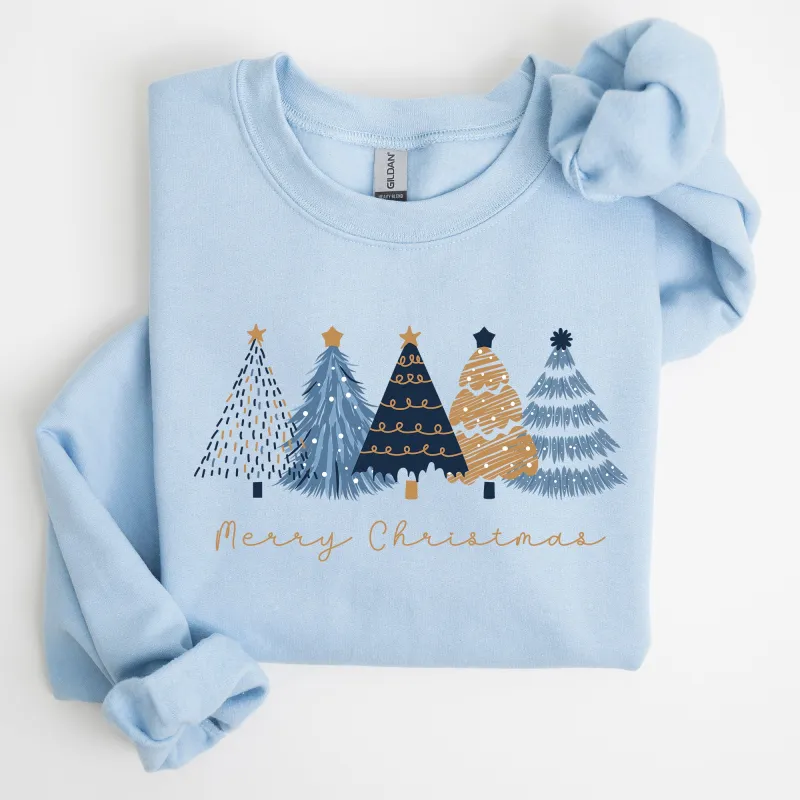 Merry Christmas Trees, Winter, Gold Effect, Snow, Santa, Xmas Sweatshirt sold by Refinery Number One
