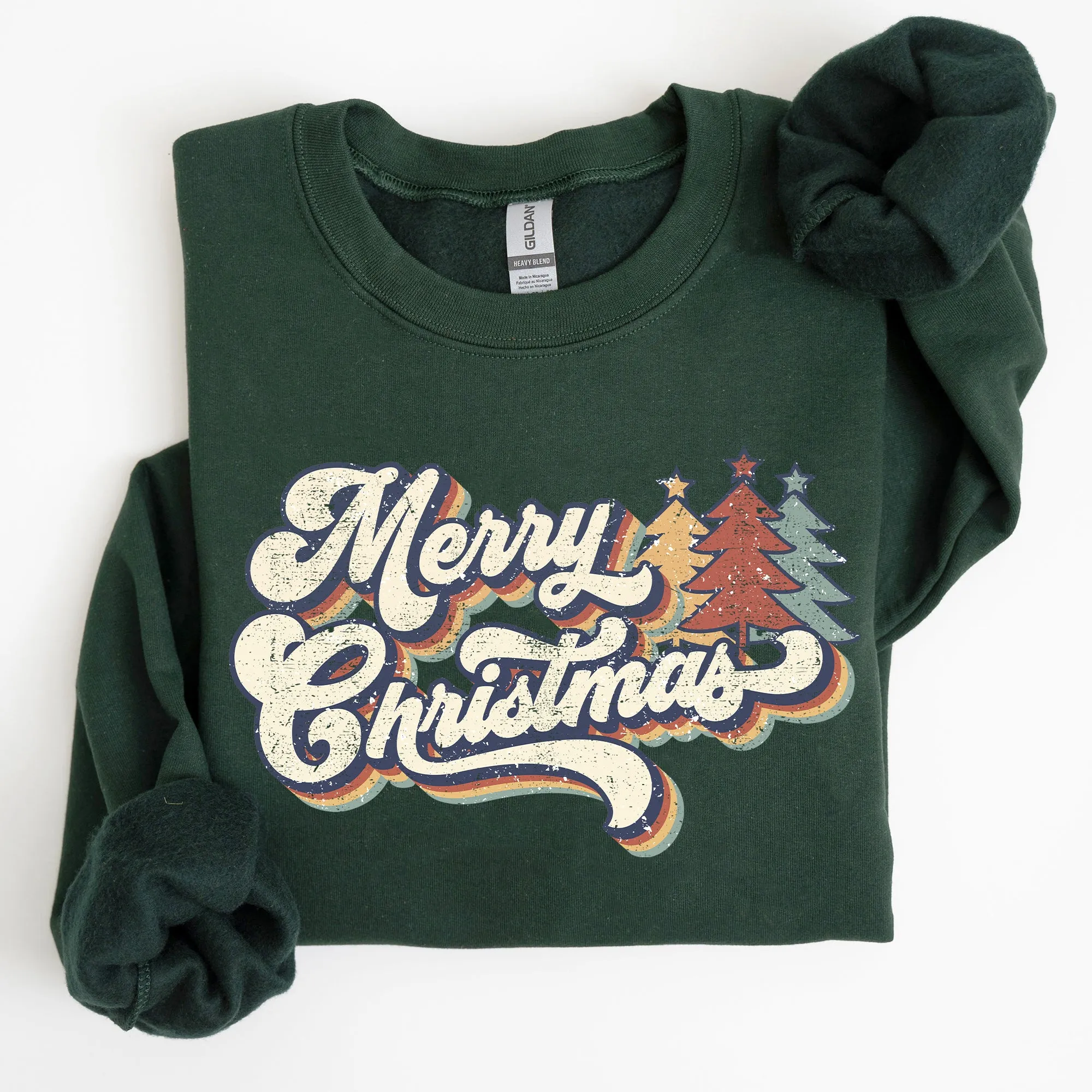 Merry Christmas, Colorful Retro, Christmas, Winter, Xmas, Santa Sweatshirt sold by Refinery Number One