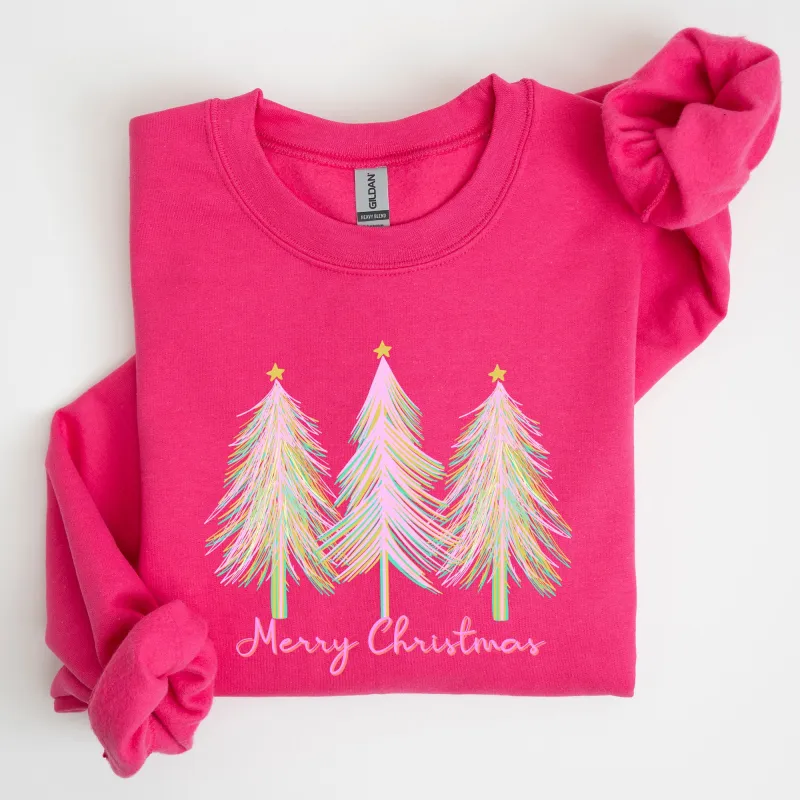 Merry Christmas, Pastel Trees, Winter, Santa, Xmas Sweatshirt sold by Refinery Number One