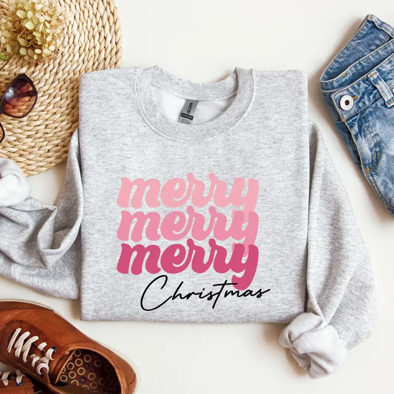 Merry Merry Merry Christmas, Retro, Santa, Winter, Xmas Sweatshirt sold by Refinery Number One