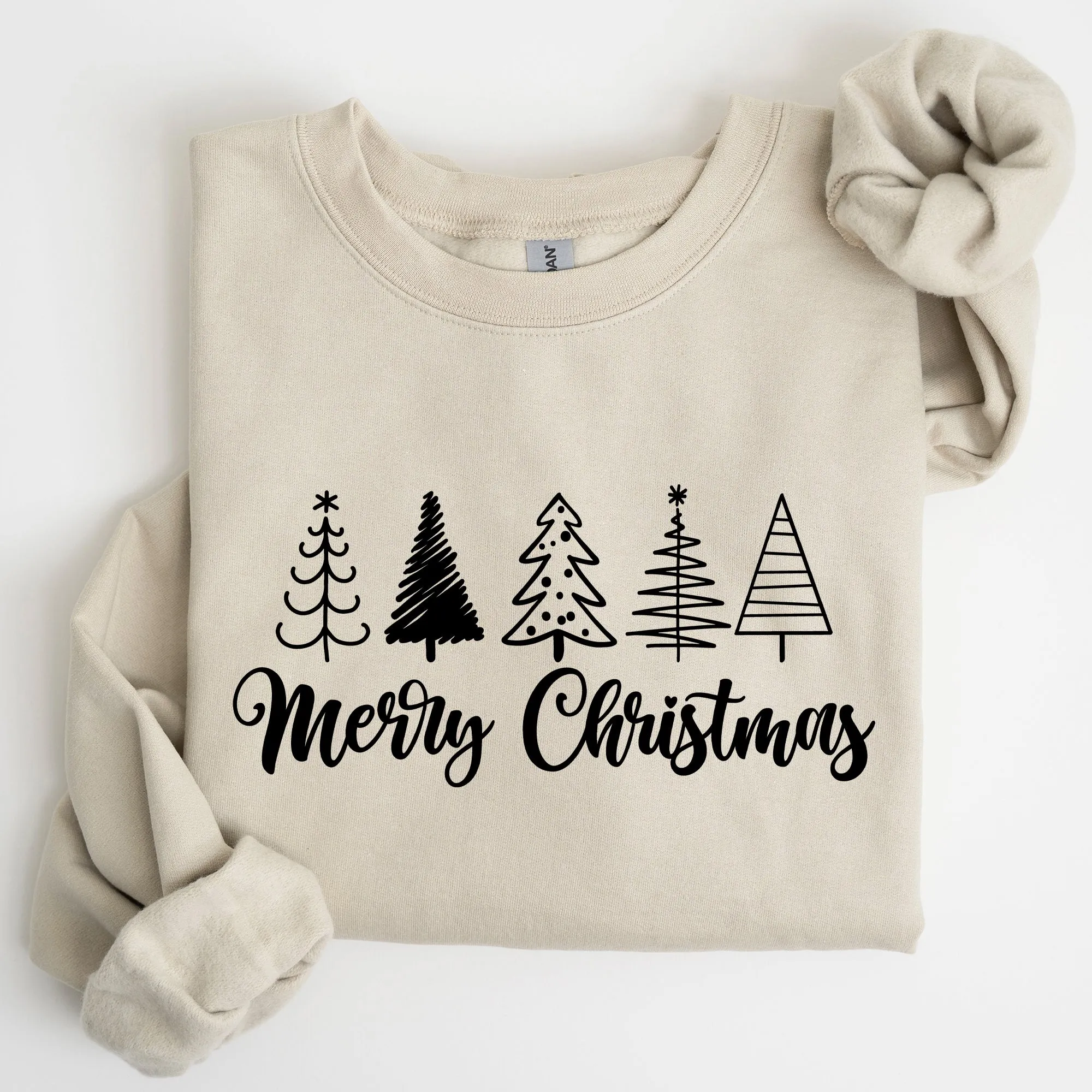 Minimalist Merry Christmas Trees, Classic, Retro, Winter, Santa, Xmas Sweatshirt sold by Refinery Number One product image thumbnail 2