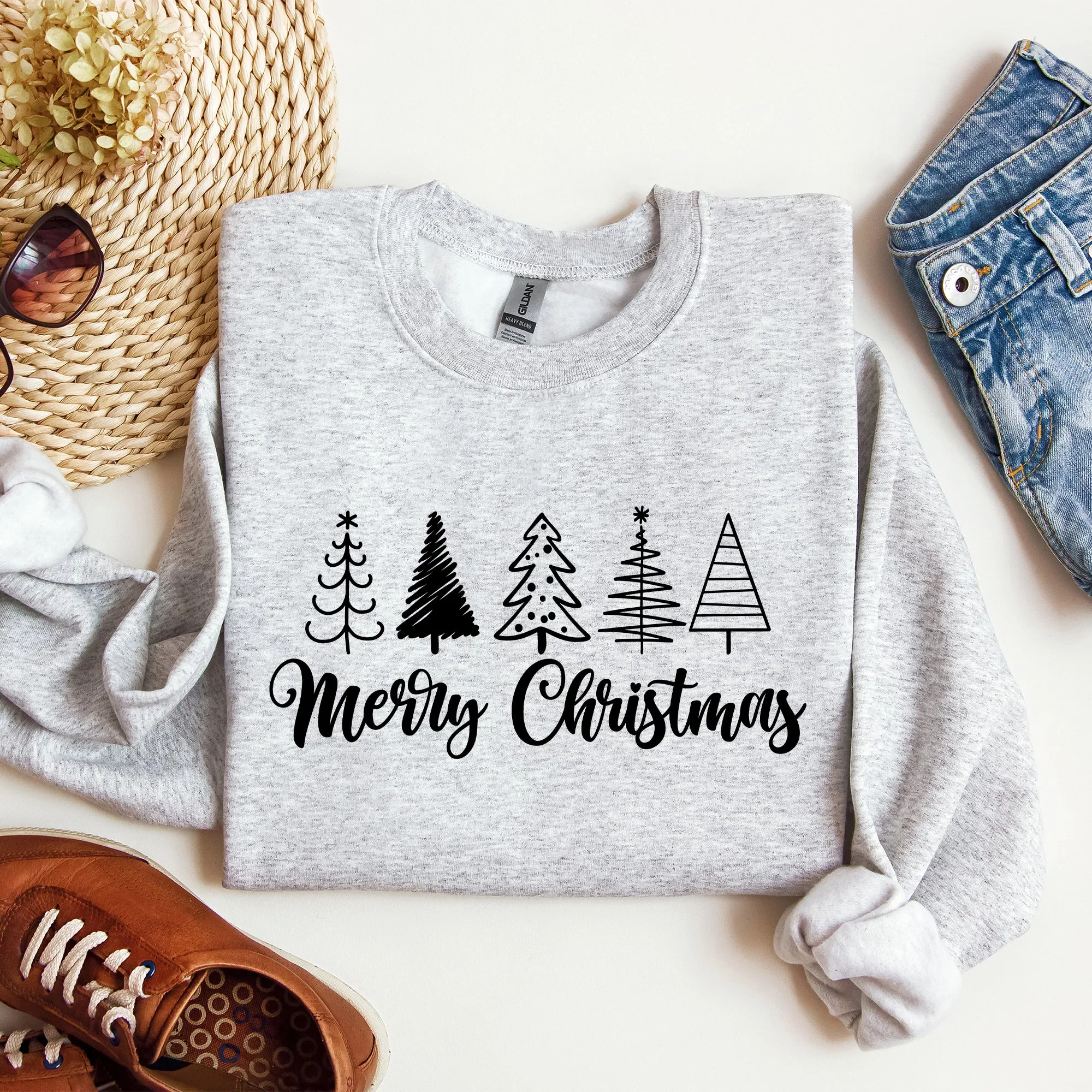 Minimalist Merry Christmas Trees, Classic, Retro, Winter, Santa, Xmas Sweatshirt sold by Refinery Number One