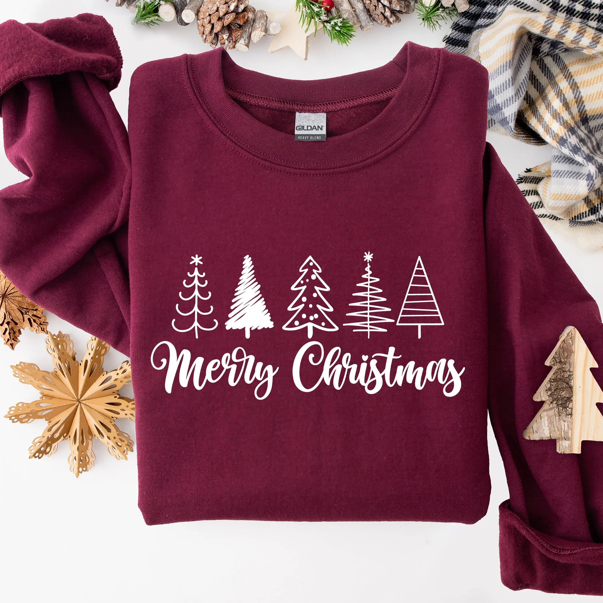 Minimalist Merry Christmas Trees, Classic, Retro, Winter, Santa, Xmas Sweatshirt sold by Refinery Number One product image thumbnail 5