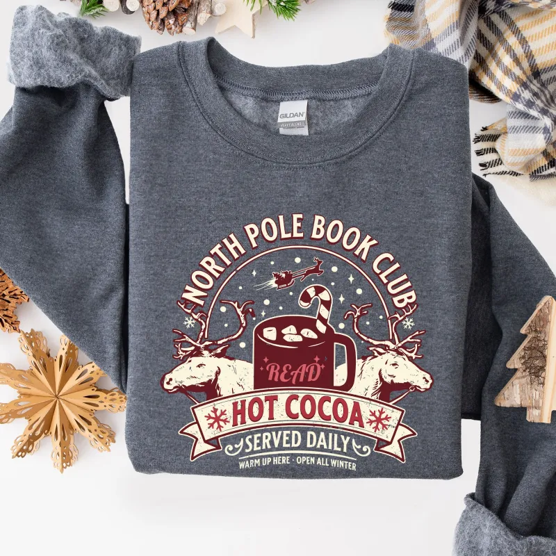 North Pole Book Club, Reading, Christmas, Santa, Reindeer, Winter, Xmas Sweatshirt made by Refinery Number One