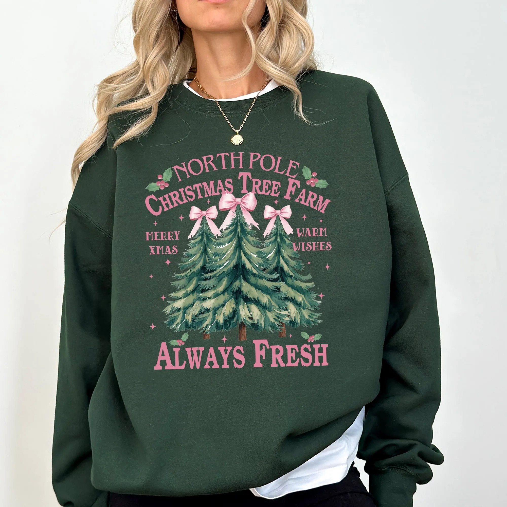 North Pole Christmas Tree Farm, Winter, Santa, Snow, Xmas Sweatshirt sold by Refinery Number One product image thumbnail 4