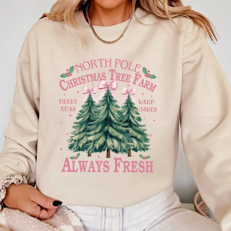 North Pole Christmas Tree Farm, Winter, Santa, Snow, Xmas Sweatshirt made by Refinery Number One