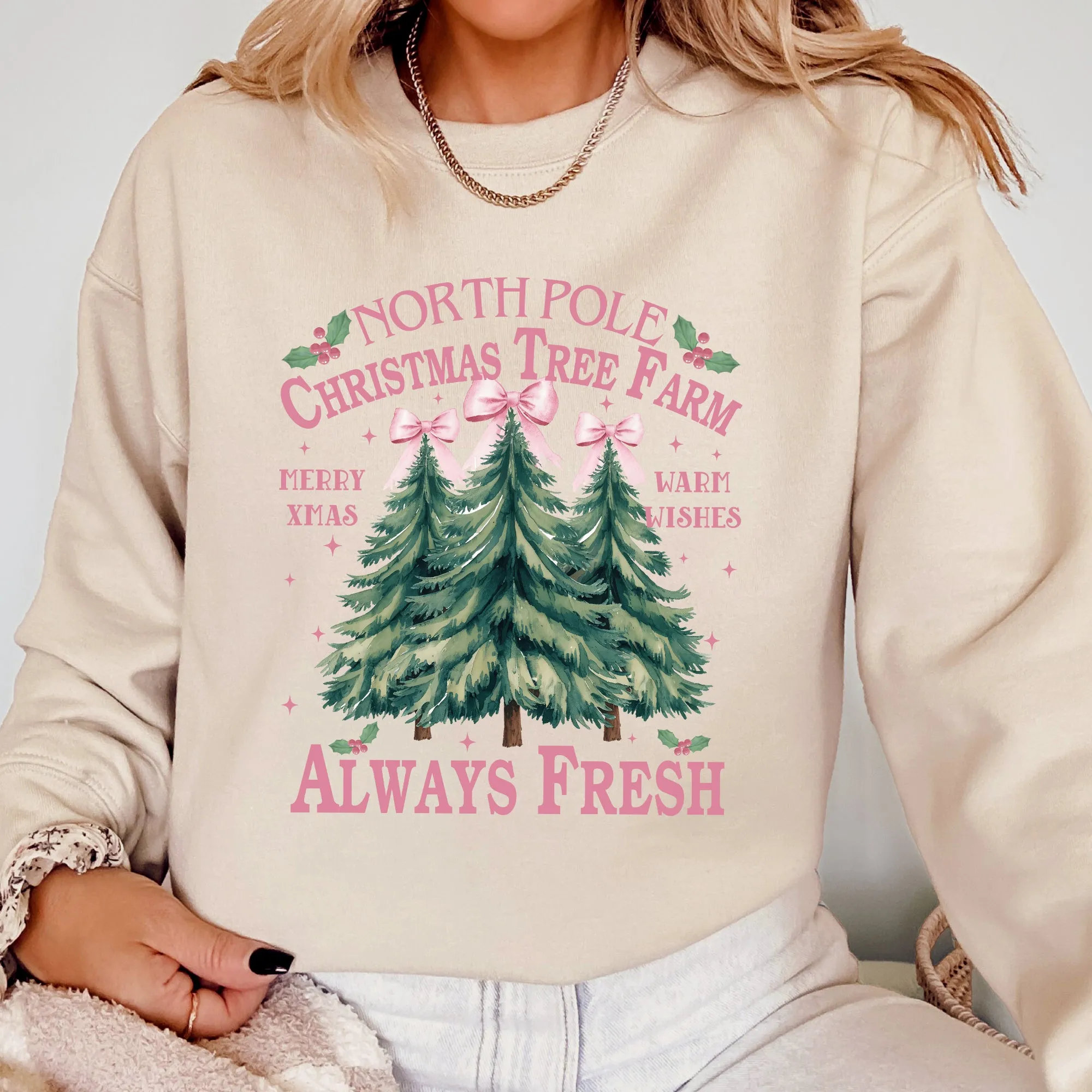 North Pole Christmas Tree Farm, Winter, Santa, Snow, Xmas Sweatshirt sold by Refinery Number One
